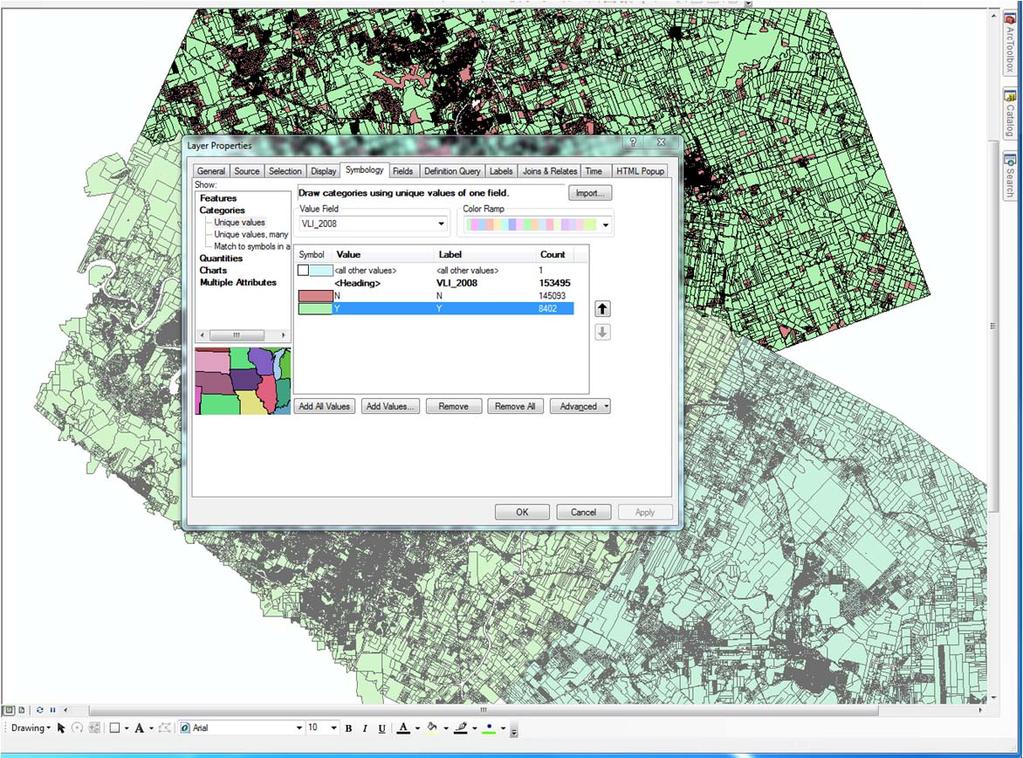 The projected data was then loaded into a new map in ArcMap.