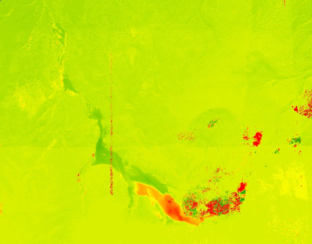 Results: change detection red = erosion/subsidence; green = deposition; yellow = no