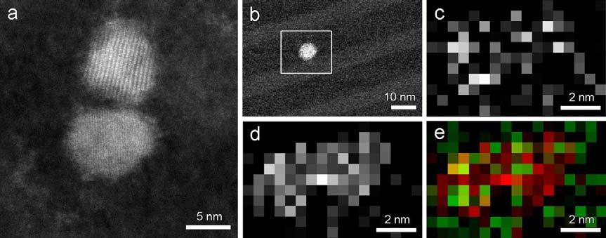 Figure S11. (a) HR-STEM images of (Cd,Zn)Se NCs obtained from 5.6 nm diameter ZnSe NCs by Zn 2+ for Cd 2+ cation exchange.
