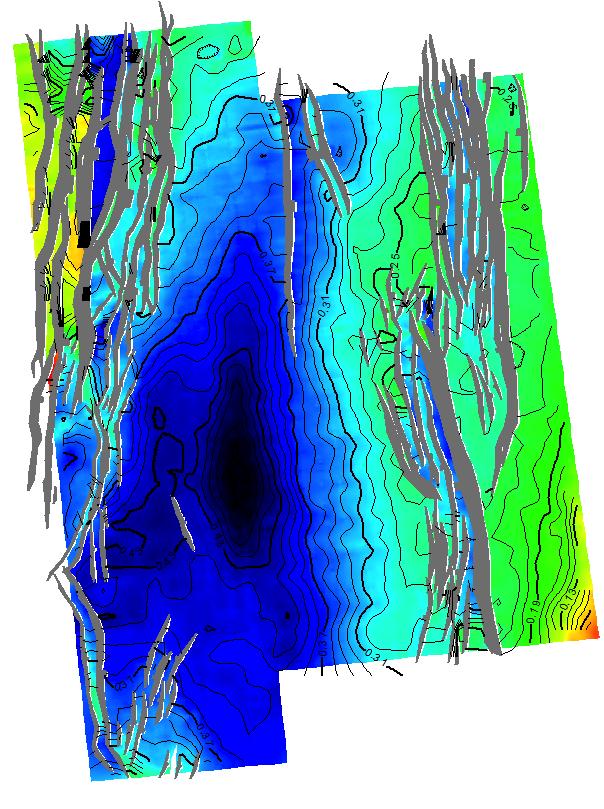 9 time slice This is the shallowest studied seismic image. Three channels can be delineated easily on this time slice (Figure 6).