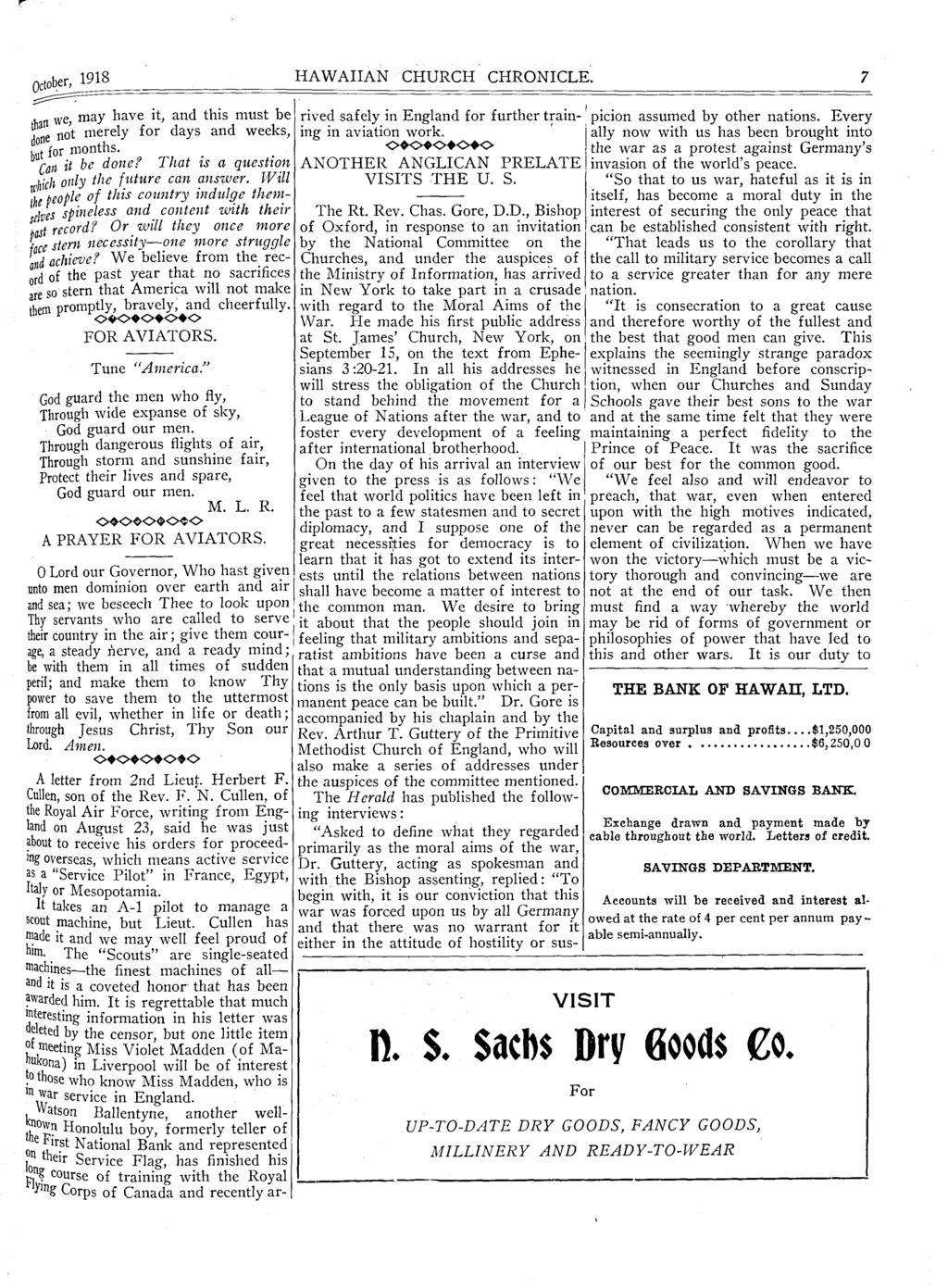 October, 1918 HAWAIIAN CHURCH CHRONICLE.. n we, m a y h a v e it, a n d t h is m u s t b e fn e not m e r e ly f o r d a y s a n d w e e k s, Л for m on th s. Con it be done? That is a question.