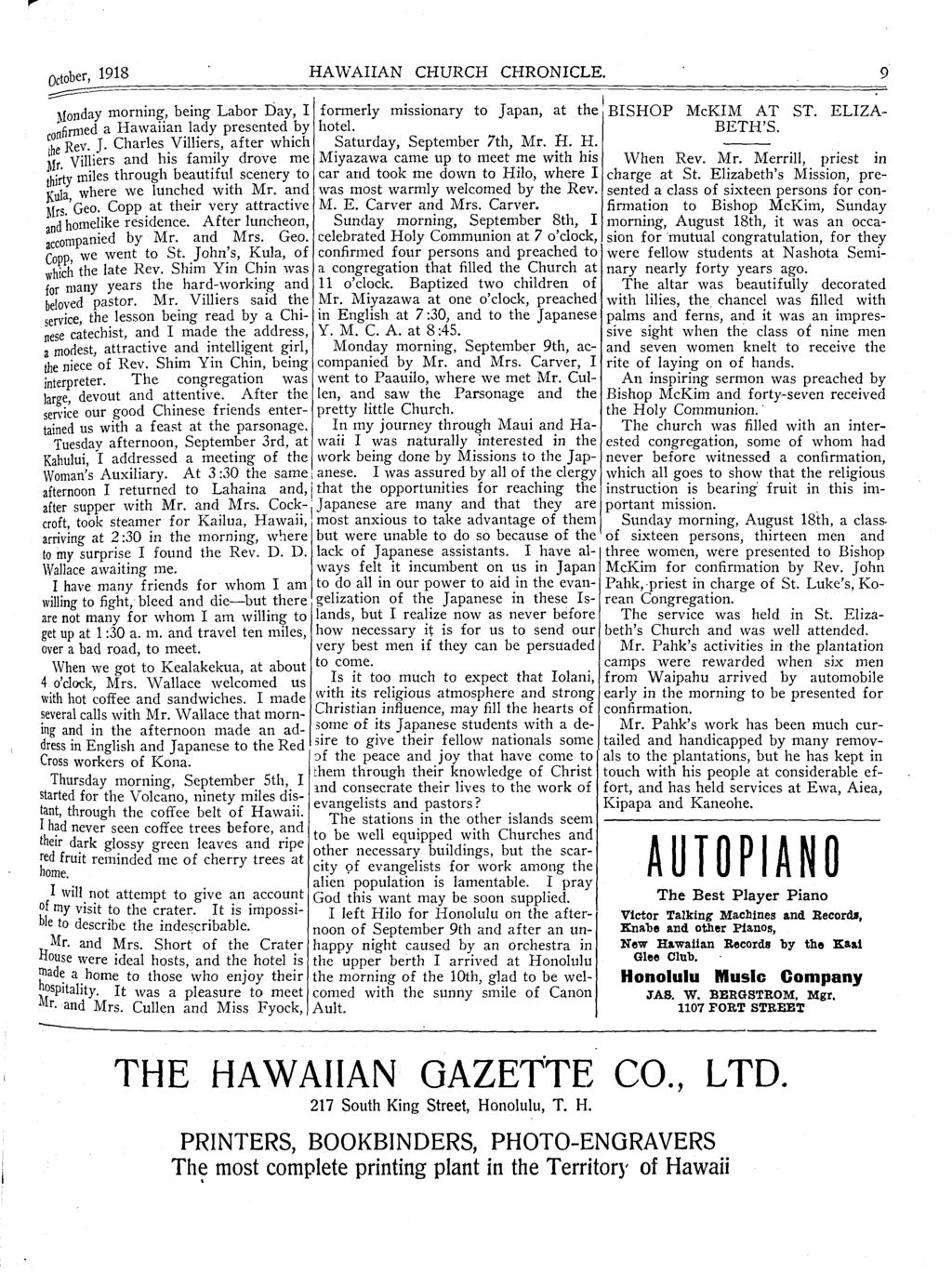 October, 1918 HAWAIIAN CHURCH CHRONICLE.
