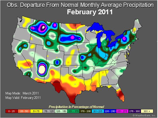The following graphics depict FEBRUARY 2012 departure from normal precipitation compared to FEBRUARY 2011 (this year to last year; LY to TY ): Here are our regional climatic hub center weather