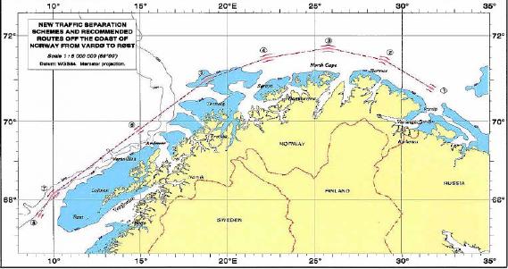 Protective routeing measures through the IMO for environmental purposes are very limited in Arctic waters + Off Northern Norway Traffic separation schemes and recommended routes established through