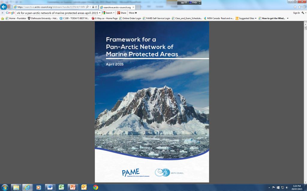 (v) Establishing a regional network of MPAs The latest Arctic Council initiative to promote the establishment of an MPA network suggests a long voyage is ahead in moving from paper to practice PAME s