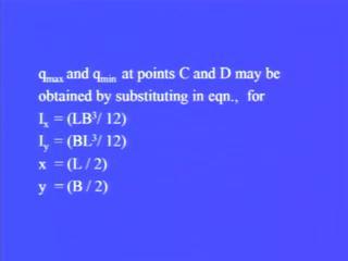 (Refer Slide Time: 41:48) Q max and q minimum at point C and D may be obtained by substituting in equation for Ix that is equal to LB