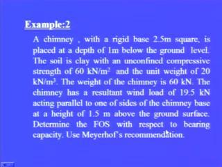 (Refer Slide Time: 45:56) There is another example of eccentricity a chimney with a rigid base 2.5 meter square is placed at a depth of 1 meter below the ground level.