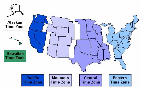 US time zones: Eastern Standard Time Central Standard Time