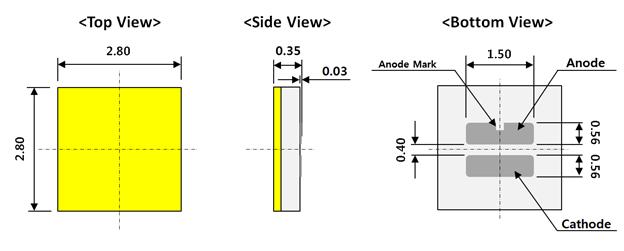 14 4. Outline Drawing & Dimension Measurement unit: mm Tolerance: ±0.13 mm Precautions: 1) Pressure on the LEDs will influence to the reliability of the LEDs.