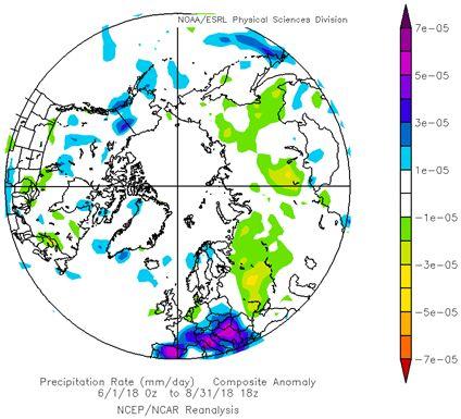 Somewhat higher probabilities (around 60%) are expected over northern Norway and Finland. Over the entire Russian Arctic, above normal temperatures are expected for NDJ 2018-2019.