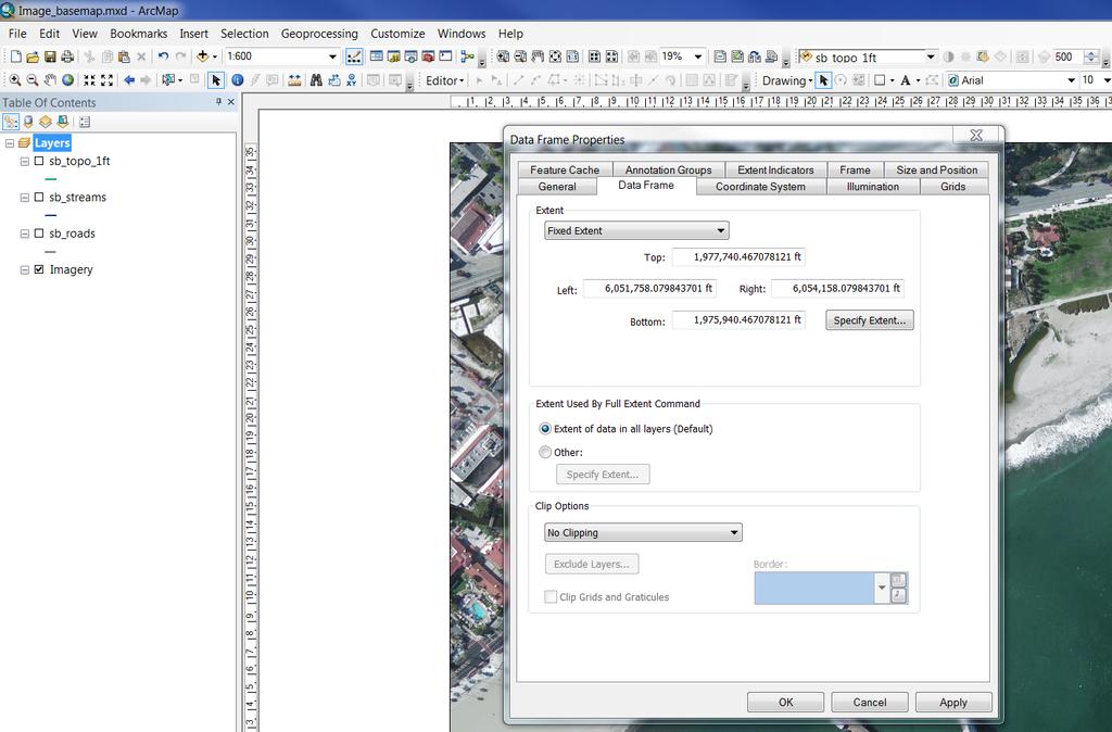 5b. Now, obtain the image Extent Coordinates in ArcMap: View Data
