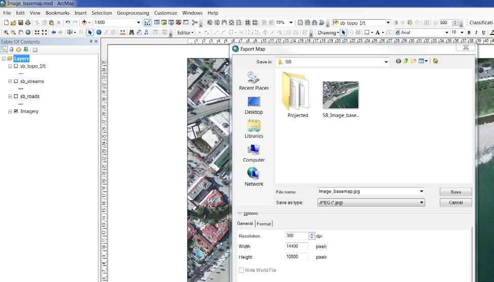 7. Export the image from ArcMap using File Export Map.