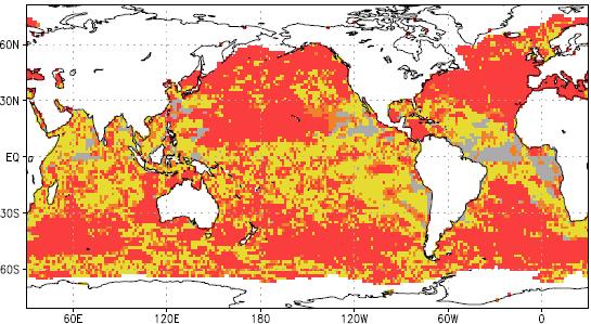 For extremes, scale is also varying with the covariates in a large portion of the oceans