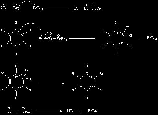 Where X = halogen (Cl, Br, and I) M = metal Fe, B, or Al In this reaction, MX 3 (i.e., FeBr 3, AlCl 3 ) is a Lewis Acid catalyst (a Lewis Acid is a subtance that can accept a pair of electrons).