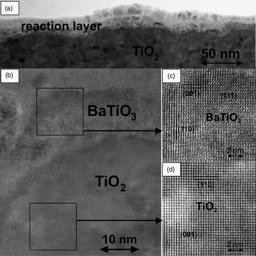 A. Graff et al. / Journal of the European Ceramic Society 25 (2005) 2201 2206 2203 Fig. 3. TEM cross-section micrographs of the reaction layer on a rutile (1 1 0) surface grown at 700 C.