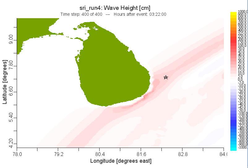 Figure 3 Time series record from the Tsunameter showing the initial bottom disturbance and the arrival of the tsunami 2.