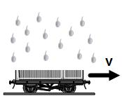 84. A platform moves at a constant velocity on a horizontal surface. What happens to the velocity of the platform after a sudden rain falls down? A. It increases because the energy is conserved B.