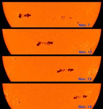 Same group of Sunspots move with time