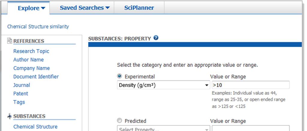 D. Search by Property To begin, click Property. Click the appropriate radio button to select either Experimental or Predicted property.