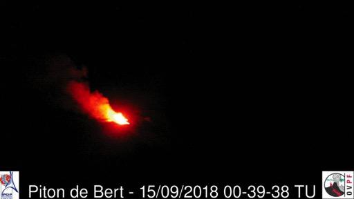 OVPF-IPGP September 2018 Page 6/10 Figure 10: View on the eruptive site on September 15, 2018 at 04h39 local time (00h39 UTC) from the Piton de Bert webcam ( OVPF/IPGP).
