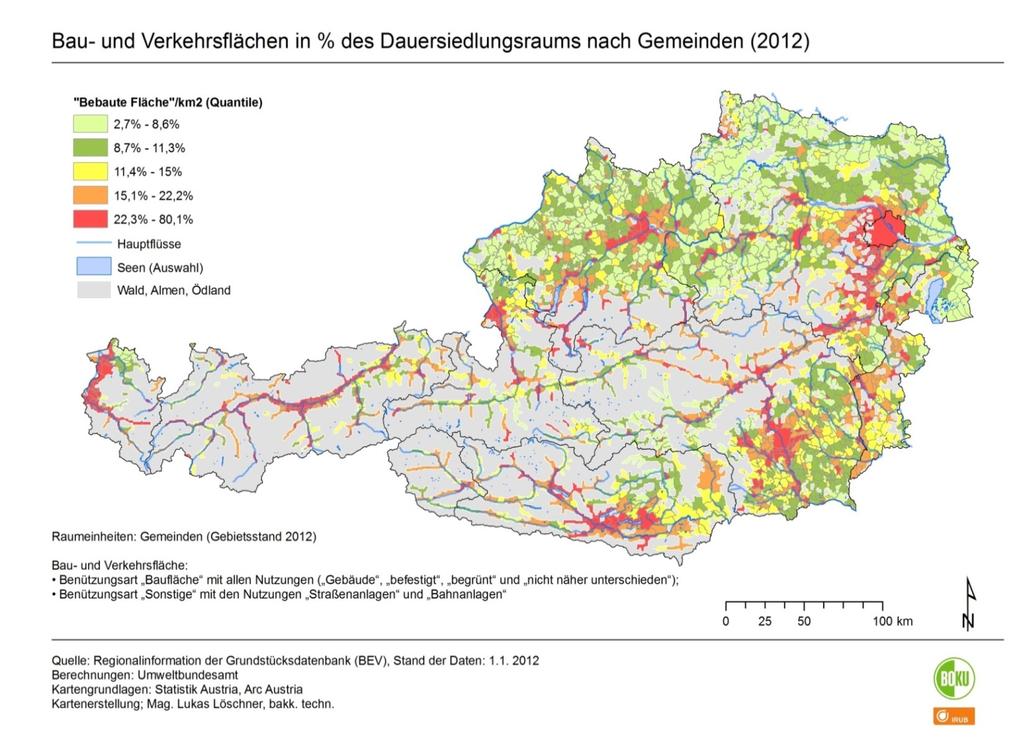 Land Take for Settlement and Traffic Infrastructure (TI) 2012 Areas used for settlement and traffic infrastructure in % of