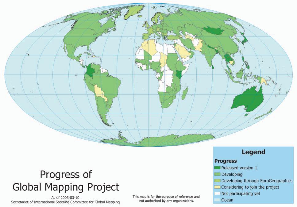 63 Fig. 1 Global Mapping Participation Status as of March 10, 2003. In total, 129 countries are participating. Data for twelve countries have been released. government at the Summit.