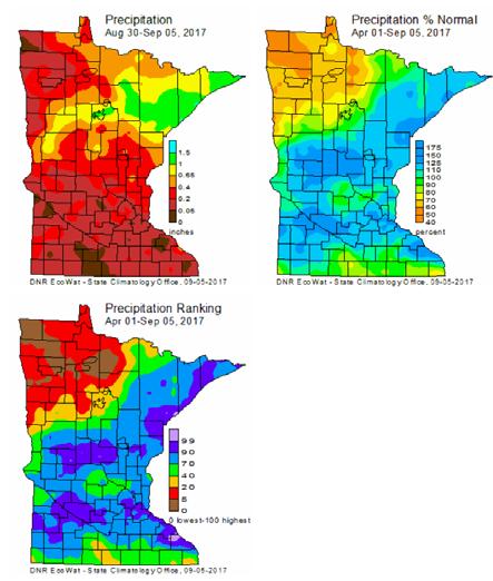 Wet and dry conditions Precipitation deficits in northwest Dry