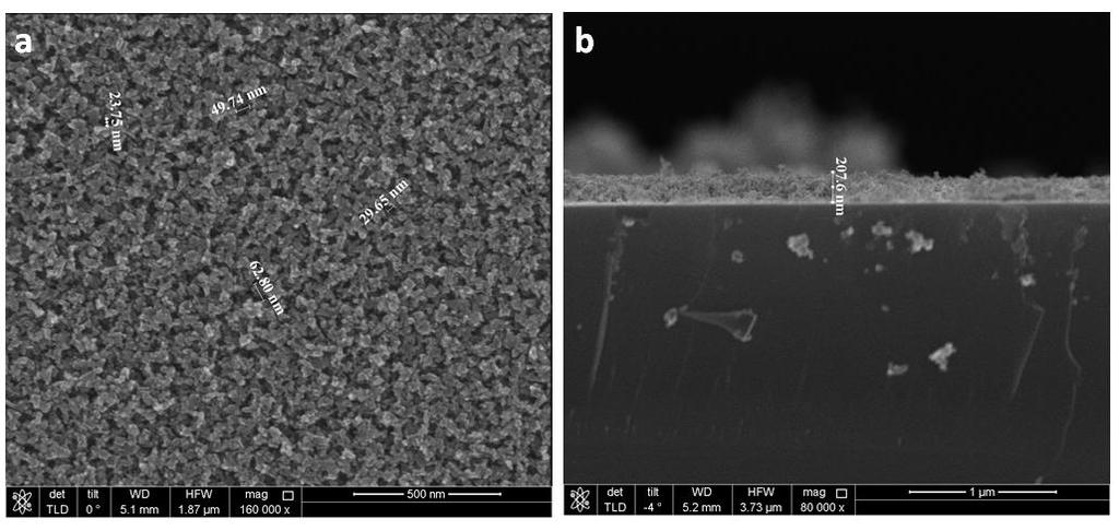 Fig. S6 Morphology of the mp-tio 2 film on Si substrate. a) Top view SEM images.