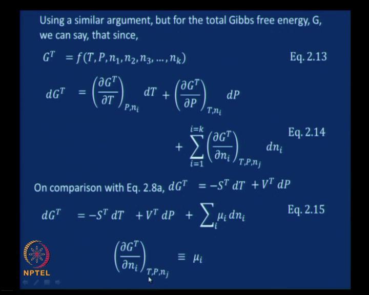(Refer Slide Time: 18:32) Let us follow a similar argument for the total Gibbs free energy, G.