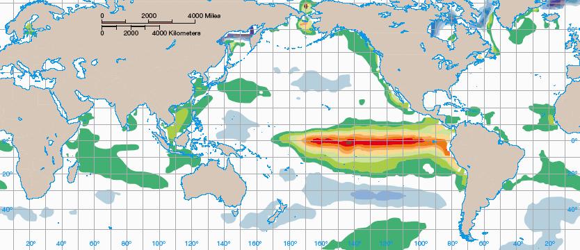 Average sea surface temperature differences from normal during the