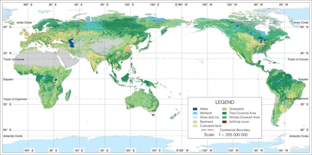 GlobeLand30 Data A 30m Earth Land Cover Map, covering the land between 80 N and 80 S. A POKbased operational approach 2 versions: -2000-2010 Chen et.al. 2015.
