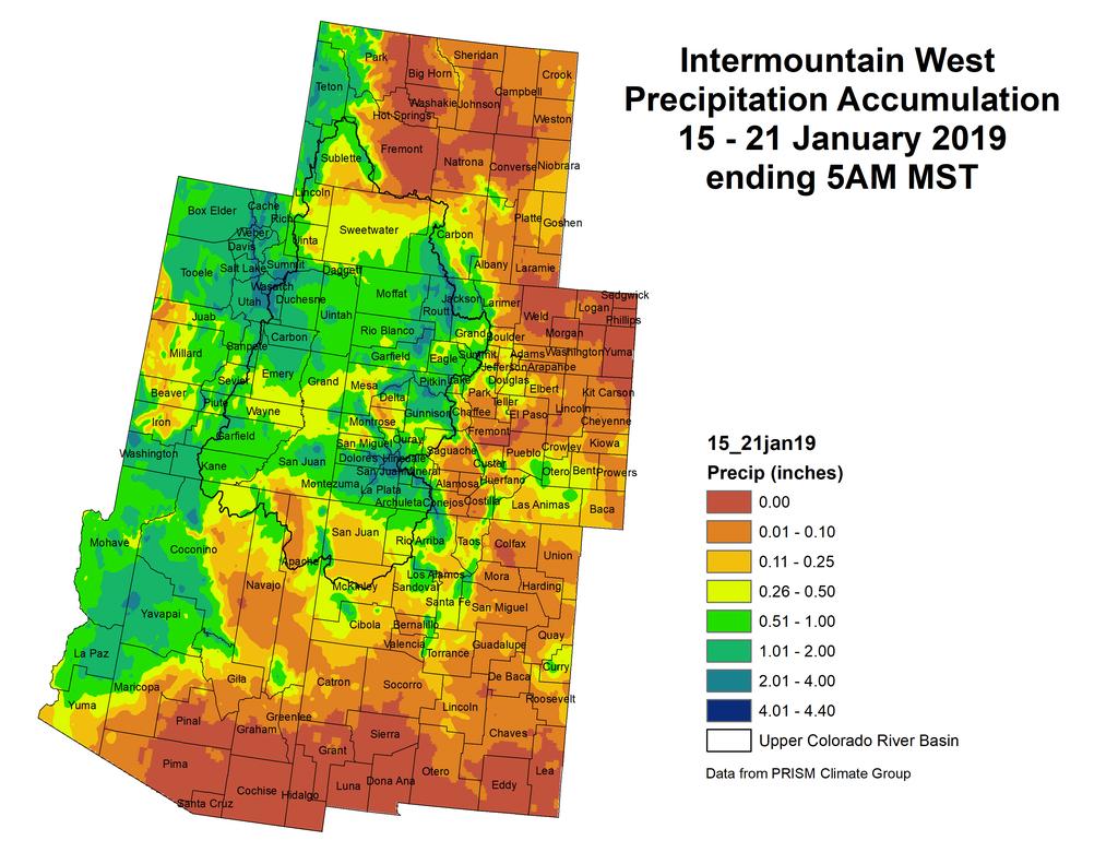 NIDIS Drought and Water Assessment NIDIS Intermountain West Drought Early Warning System January 22, 2019 Precipitation The images above use daily precipitation statistics from NWS COOP, CoCoRaHS,