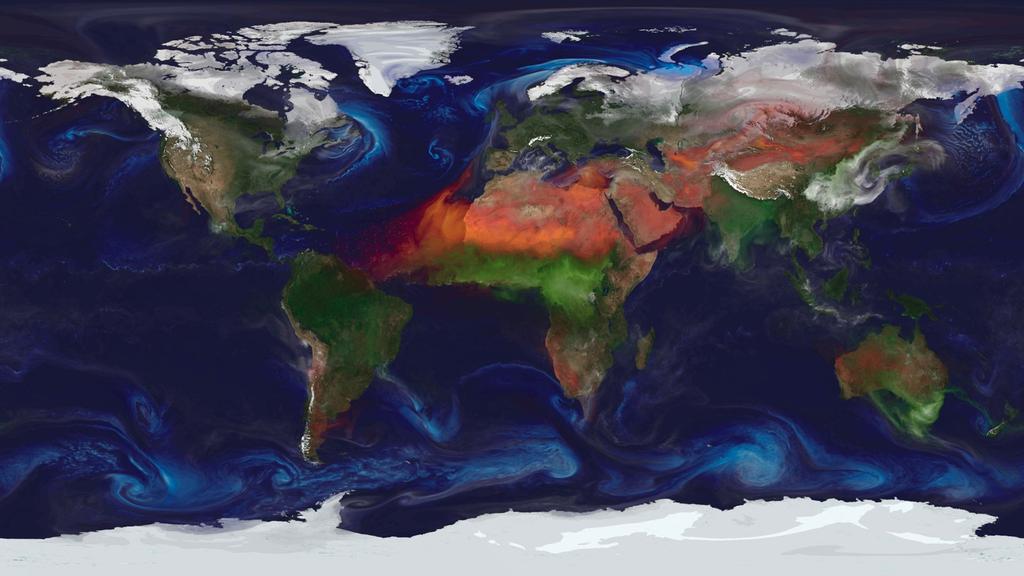 Aerosol global distribution Dust (red), sea salt (blue),