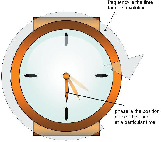 Chapter 1 MRI in Practice 14 The phase of the hour hand depends on its frequency. If the frequency is correct then the hour hand always tells the correct time. If the watch goes fast or slow, i.e. the frequency either increases or decreases, then the watch tells an incorrect time.