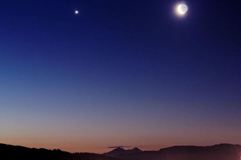 Top: The Moon and Venus from