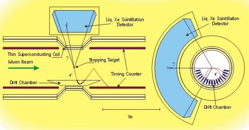 Detector Outline Surface muon beam: 2~3 x 10 7 /sec in a 150 m target Solenoid spectrometer & drift chambers for e + momentum Scintillation counters for e + timing