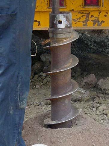 installation can be performed. Other drilling methods can also proceed within the hollow stem, which can be used as temporary casing to prevent caving.