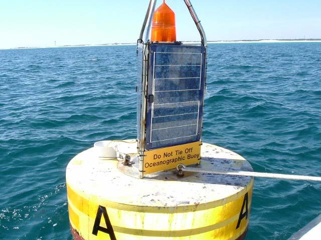 Fig. 2 Surface Buoy at the Fort Walton WAVCIS station (CSI FTW) The ADCP was operated in burst mode and the data measured offshore were stored in the Campbell data logger on-site and transferred to