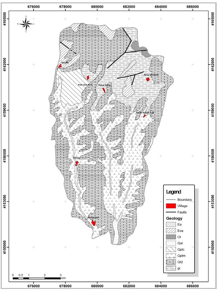 Fig. 2: Geology map of study area Fargas model: The Fargas model is based on the delineation of homogeneous units with respect to drainage density and lithology (Fargas et al., 1997).