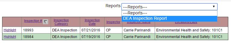 Inspection History For all inspections performed for a given laboratory, the associated inspection reports, including findings and responses, are available as PDF reports that can be saved/printed as