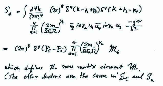 Transform S to momentum space. The integral d 4 y : D μν (x y) = (2π) 4 d 4 k ( g μν /k 2 ) e i k.(x y) For the case S t : the integral d 4 x gives Comment: That would be for infinite spacetime.