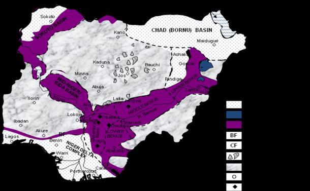 Uzoegbu and Amoke 082 Abakiliki Study location Figure 1. Generalized geological map of Nigeria showing location of studied area (Uzoegbu and Ikwuagwu, 2016a).