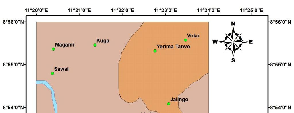 Fig1.1 Location map of the study area showing the VES points (Modified from political map of Jalingo 1995) The geology of the study area consist of pre-cambrian basement complex mainly