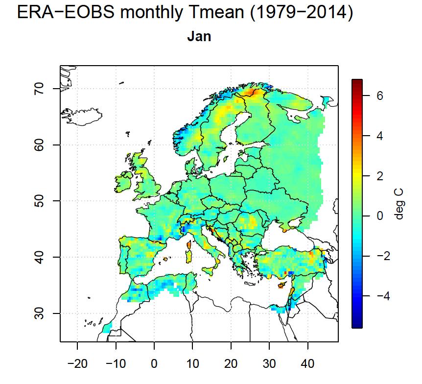 «E-OBS is a daily gridded product of observed air temperatures updated regularly by KNMI (Dutch Met Service) «Larger differences in mountain areas and near coasts «Variations differ for different