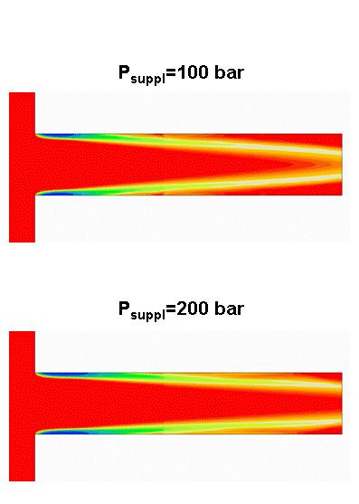 For comparison the numerical results of timedependent nozzle flow calculation and the resulting spray formation are presented in Figure 3.