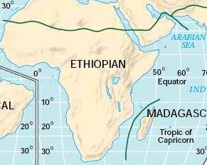 Ethiopian Region Bounded by oceanic barriers on three sides and