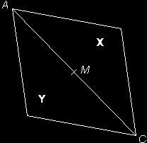Q109. The diagram shows a rhombus made of two triangles X and Y. M is the midpoint of diagonal AC.