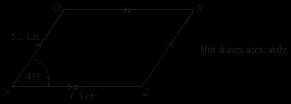 (b) PQRS is a parallelogram. PQ = 5.1 cm PS = 6.