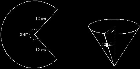 Q82. A firm makes cone shaped containers out of card. The card is in the shape of a sector of a circle of radius 12 cm. The angle of the sector is 270.