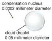 How do clouds form? In clouds, tiny solid particles called cloud condensation nuclei are the surfaces on which water droplets condense.